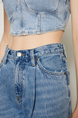 CHILL Pleat Straight Ankle Jeans