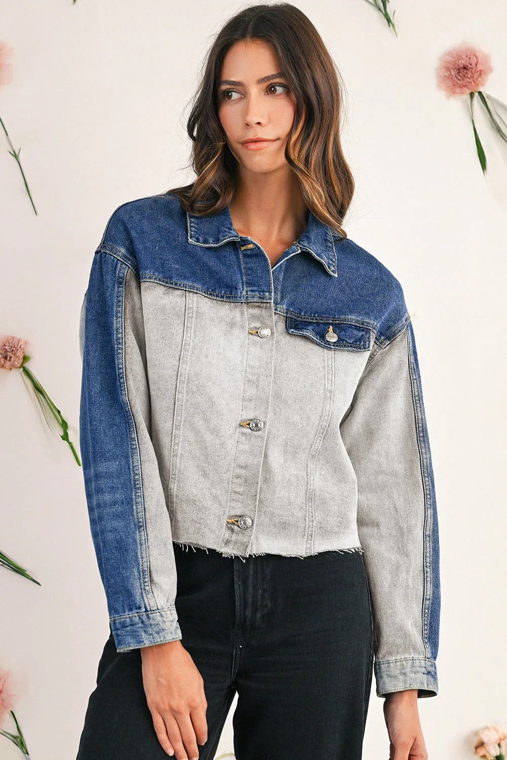 Dusk Blue Patchwork Flap Detail Distress Jacket