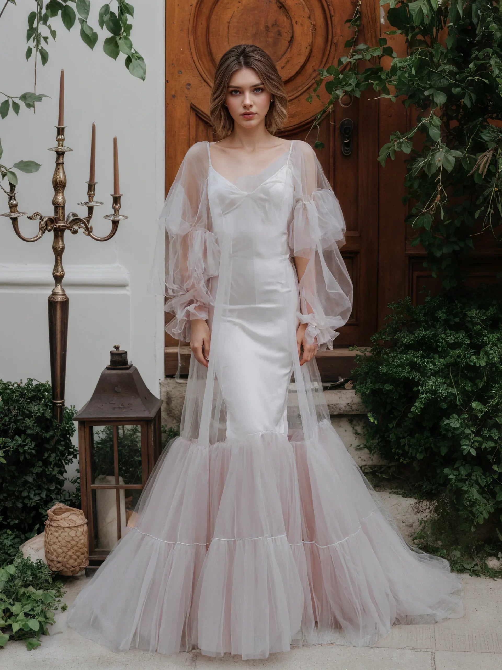 Luxury 3 colors Layered Tulle Sheer Robe | Couture Ruffle Boudoir Robe