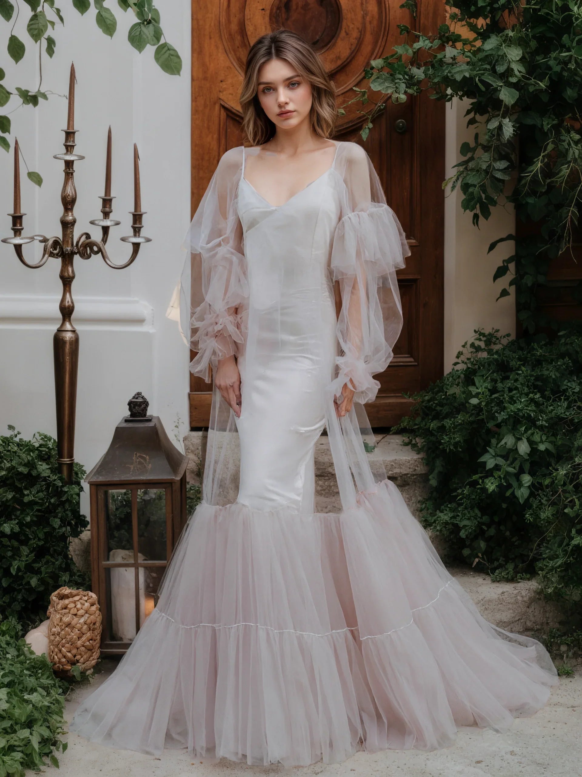 Luxury 3 colors Layered Tulle Sheer Robe | Couture Ruffle Boudoir Robe
