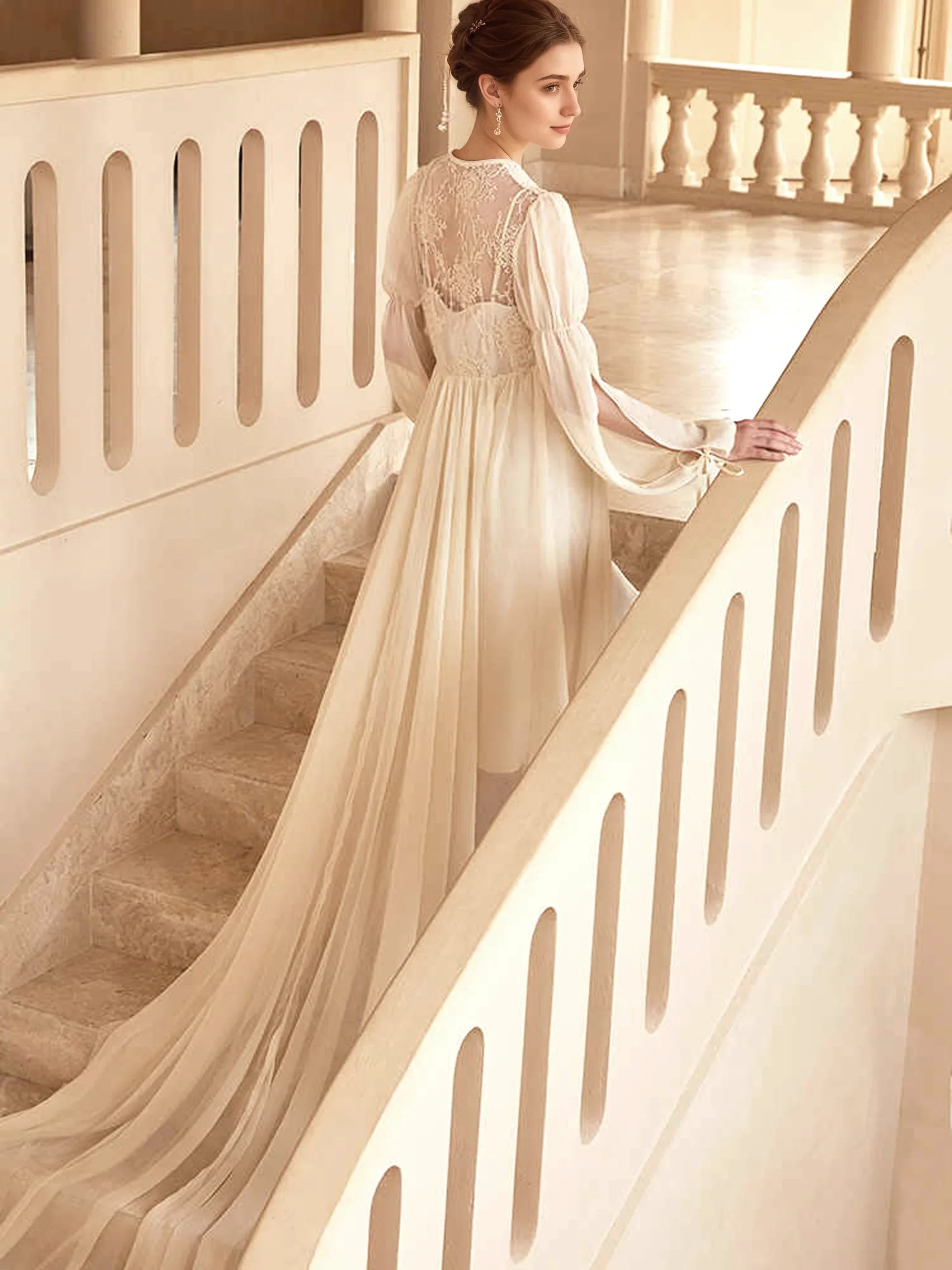 Boho Lace Embroidered Long Sheer Robe Set with Camisole