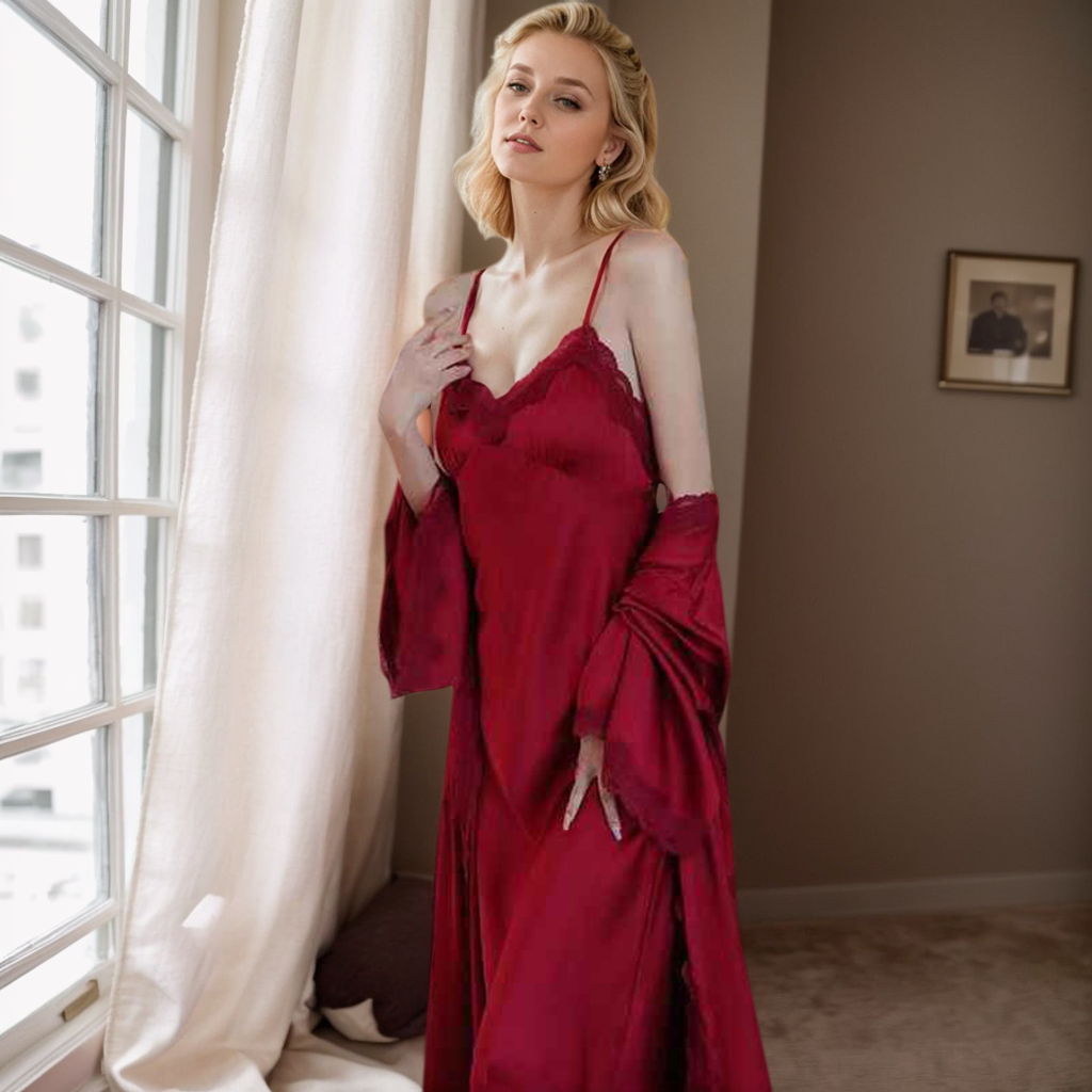 Lauren Satin & Lace Long Elegant Two Piece Sets