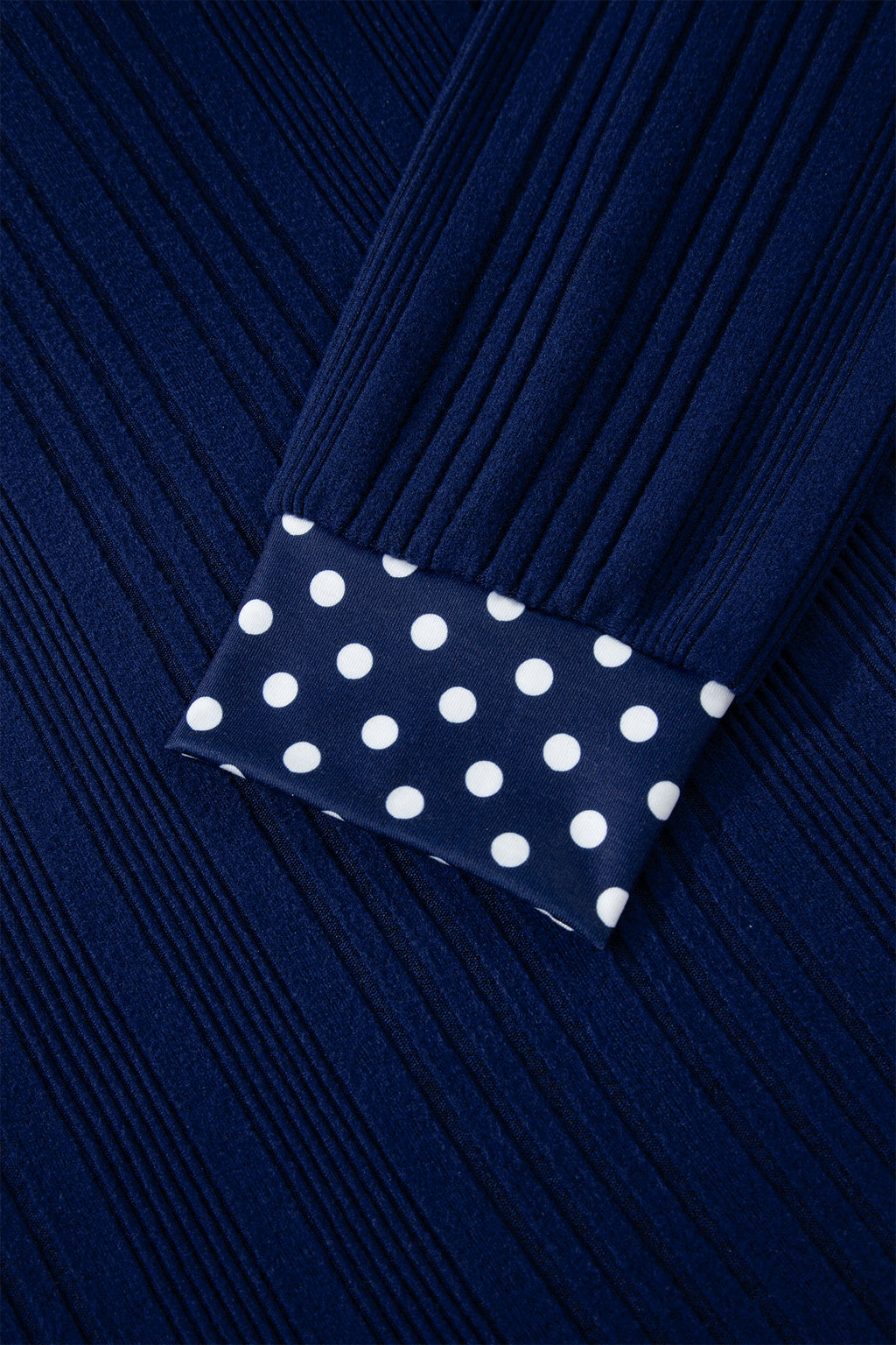 Polka Trimmed V Neck Bow Tie Ribbed