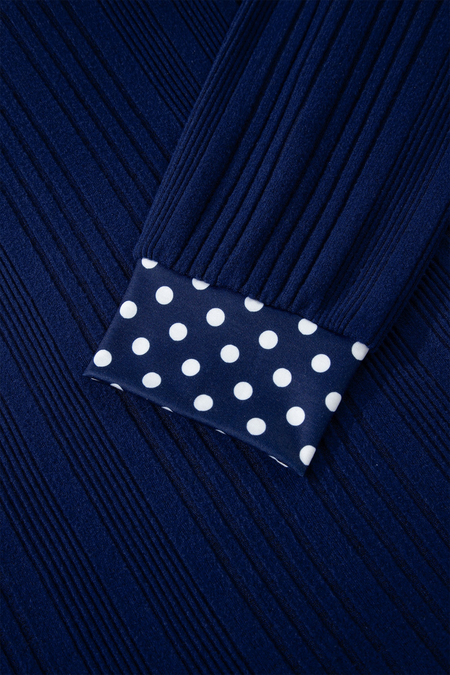 Polka Trimmed V Neck Bow Tie Ribbed