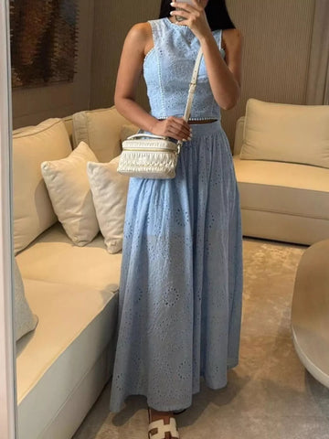 Manuela Eyelet Crop Maxi Two Piece Sets