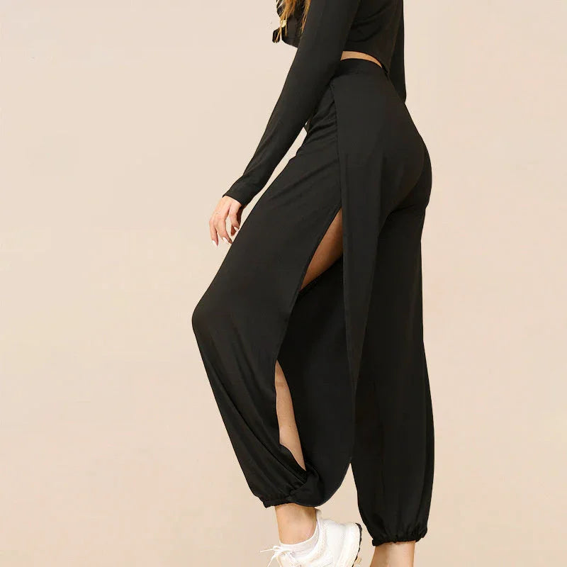 High Slit Casual Pants with Side Slit Detail