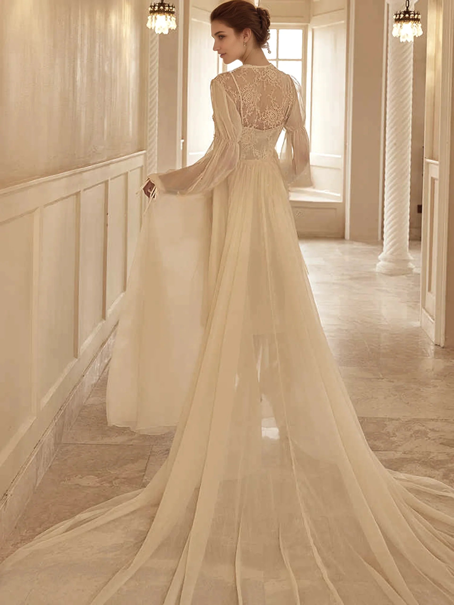 Boho Lace Embroidered Long Sheer Robe Set with Camisole