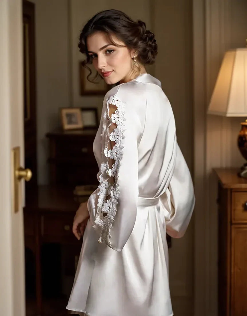 Luxe Lace Elegance Satin Robe - Premium 2-Piece Loungewear