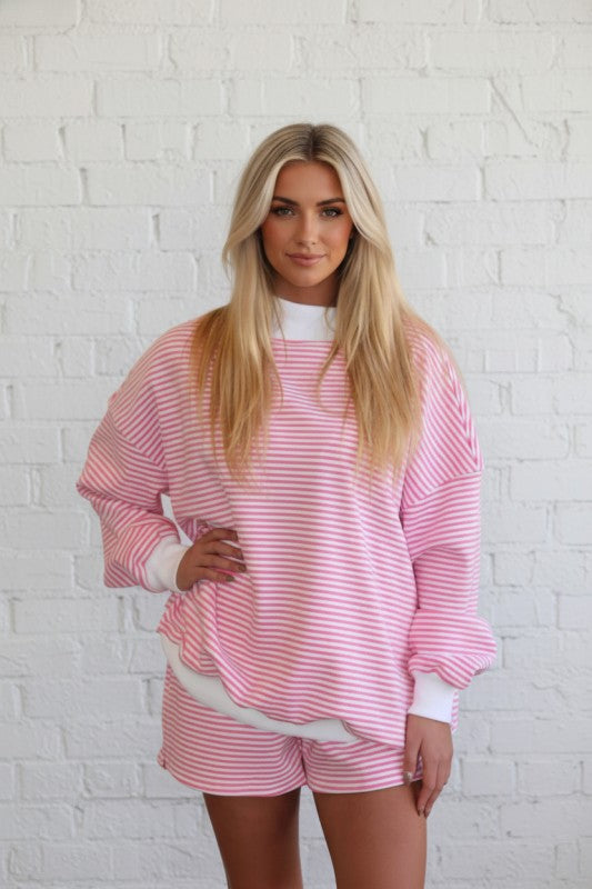 Emilia Stripe Oversize Mock Neck Two Piece Sets