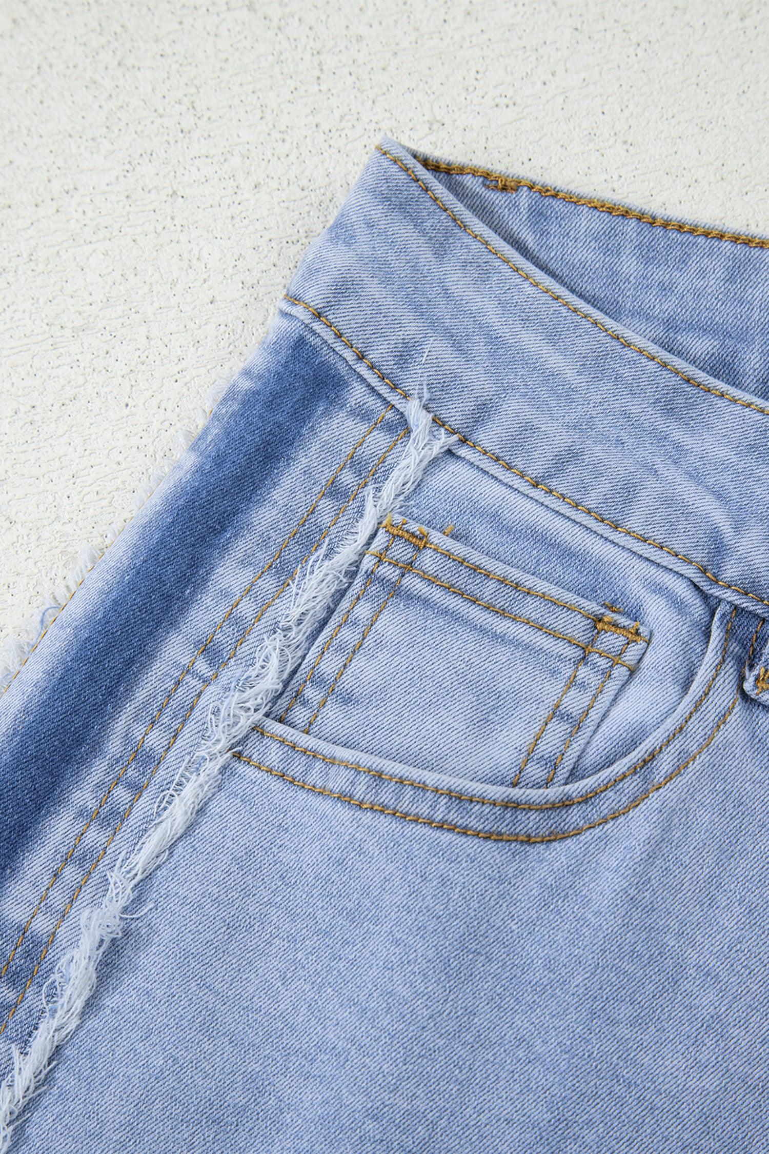 Charlie Beau Blue Contrast Stripe Frayed Side Panel Patchwork Shift Jeans