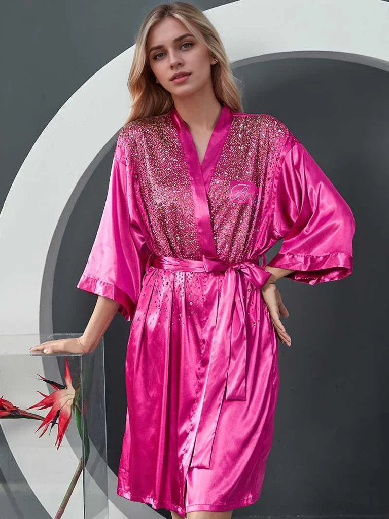 Luxurious Rhinestone Satin Custom Bridal and Bridesmaid Robe – Sparkling Elegance