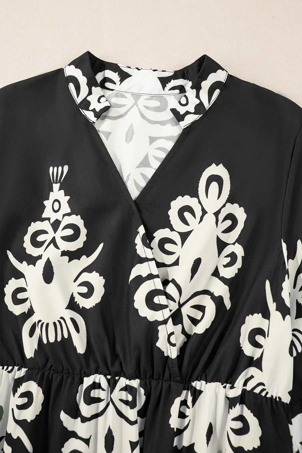 Rubie Black Western Geometric Print 3/4 Sleeve Loose Midi Dress