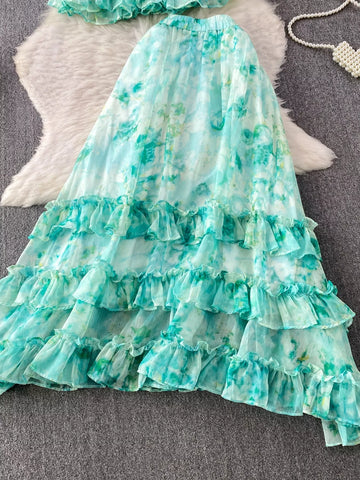 Amelia Floral Print Ruffle Hem Two Piece Sets