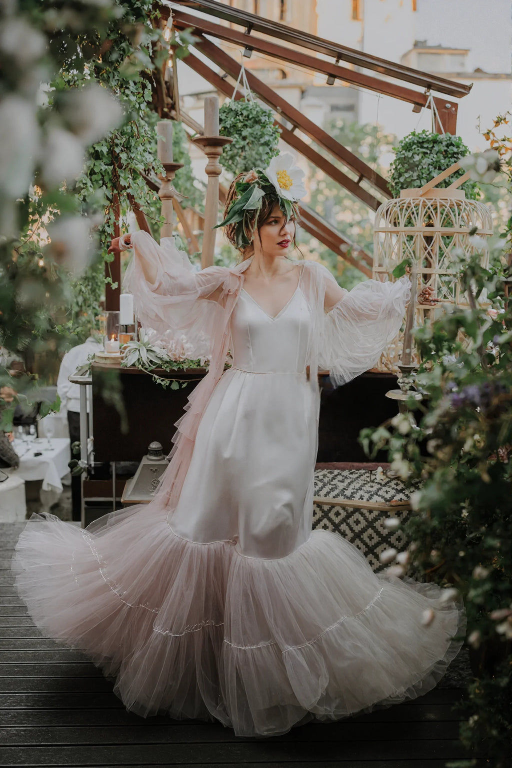 Luxury 3 colors Layered Tulle Sheer Robe | Couture Ruffle Boudoir Robe