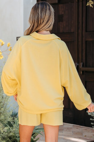 Sarah Solid Buttoned Collar Pullover Two Piece Sets
