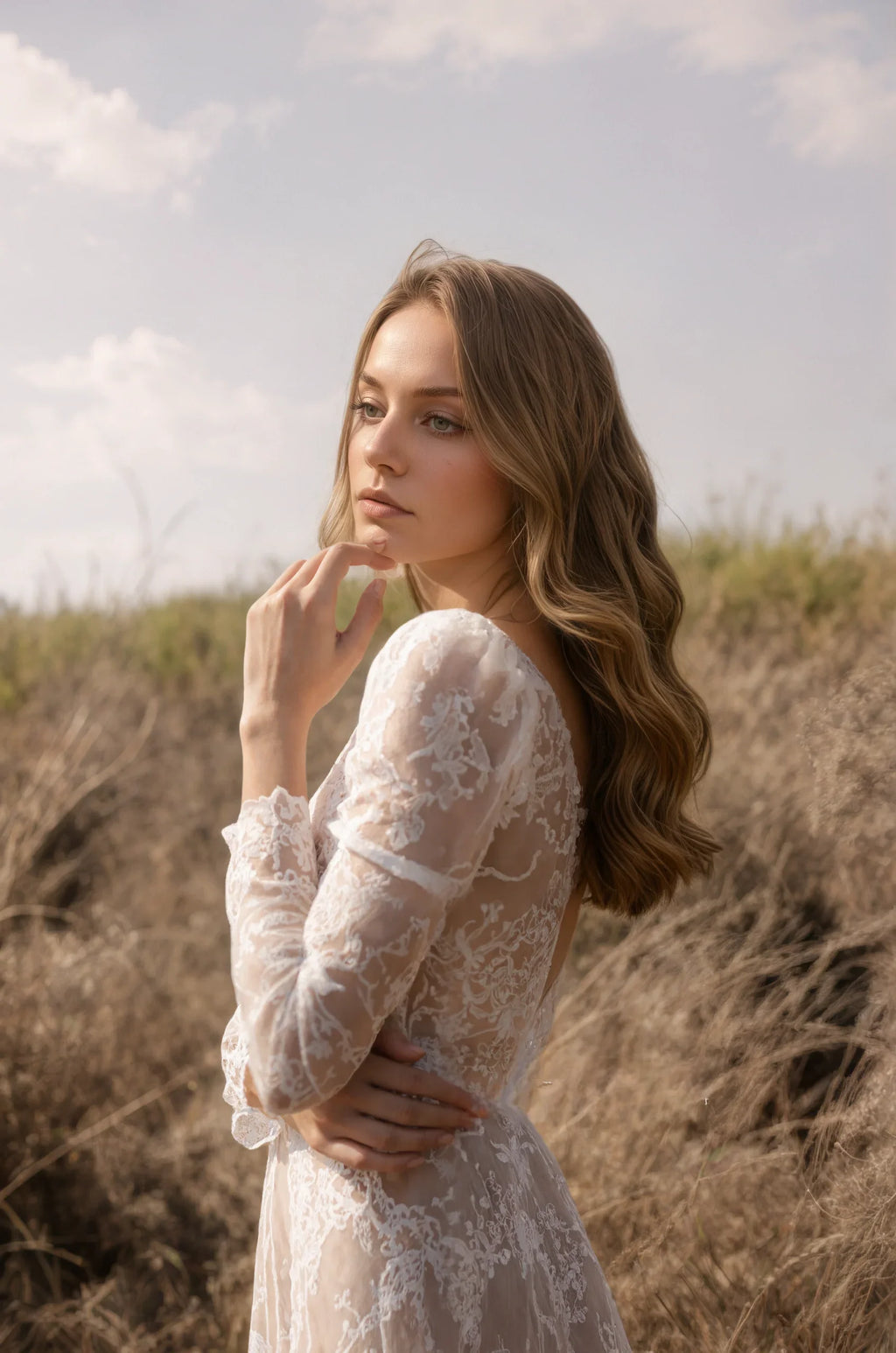 Luxury Long Sleeve Lace Sheer Robe | Bridal Getting Ready & Boudoir Gown