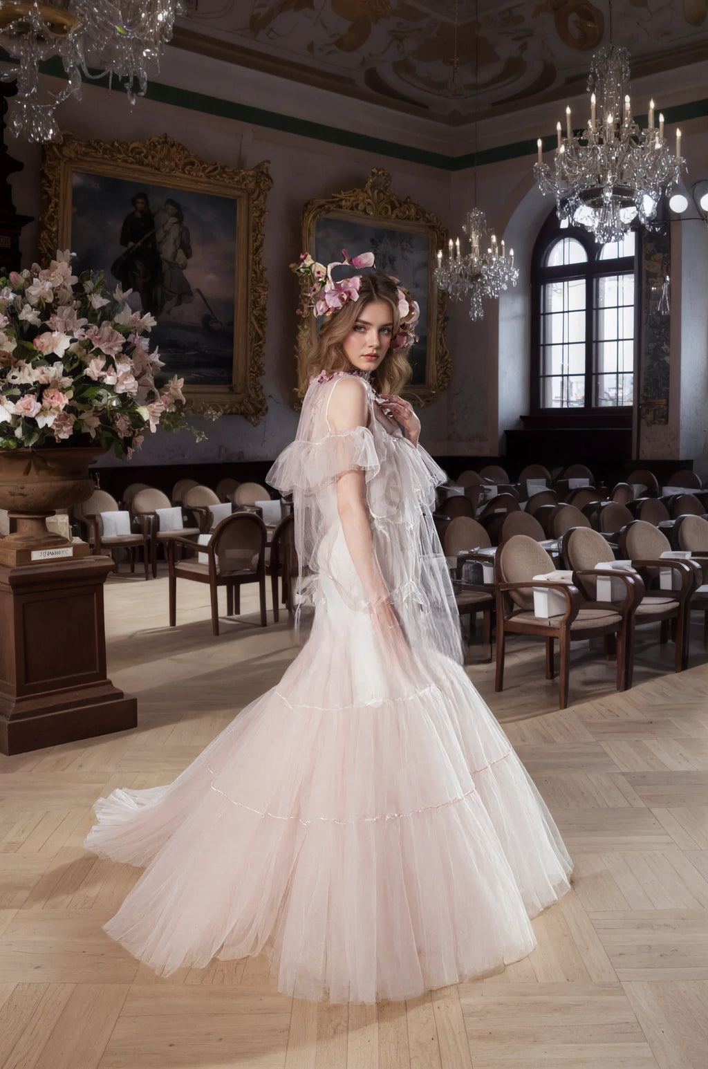 Luxury 3 colors Layered Tulle Sheer Robe | Couture Ruffle Boudoir Robe