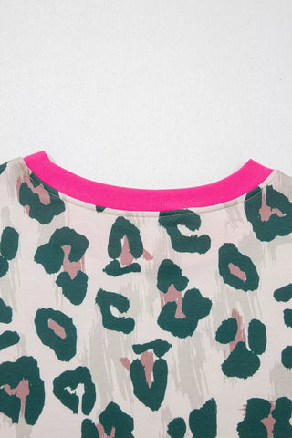 Erika Leopard Print Short Sleeve Two Piece Sets