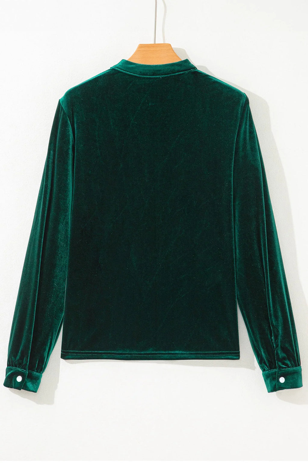 Evergreen Asymmetric Button Keyhole Neck Long Sleeve Velvet Blouse