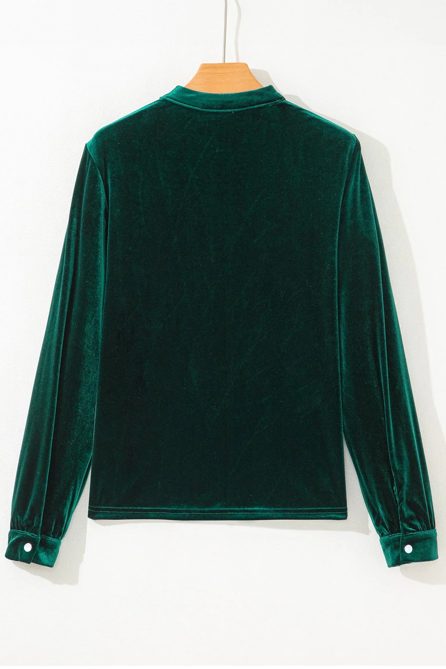 Evergreen Asymmetric Button Keyhole Neck Long Sleeve Velvet Blouse
