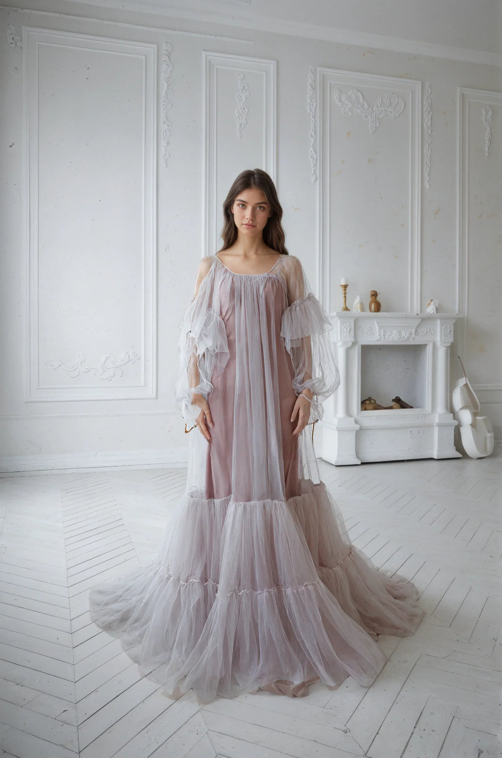 Luxury 3 colors Layered Tulle Sheer Robe | Couture Ruffle Boudoir Robe
