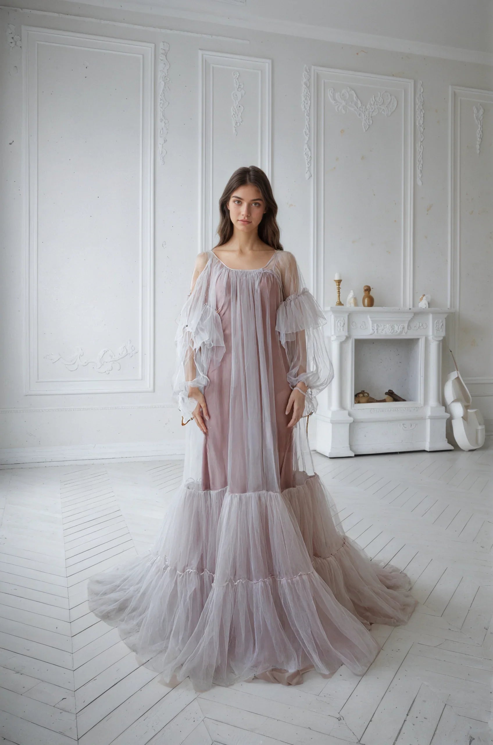 Luxury 3 colors Layered Tulle Sheer Robe | Couture Ruffle Boudoir Robe
