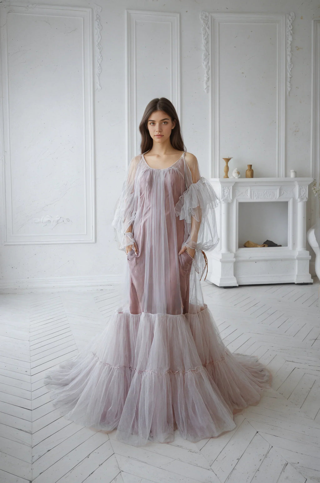 Luxury 3 colors Layered Tulle Sheer Robe | Couture Ruffle Boudoir Robe