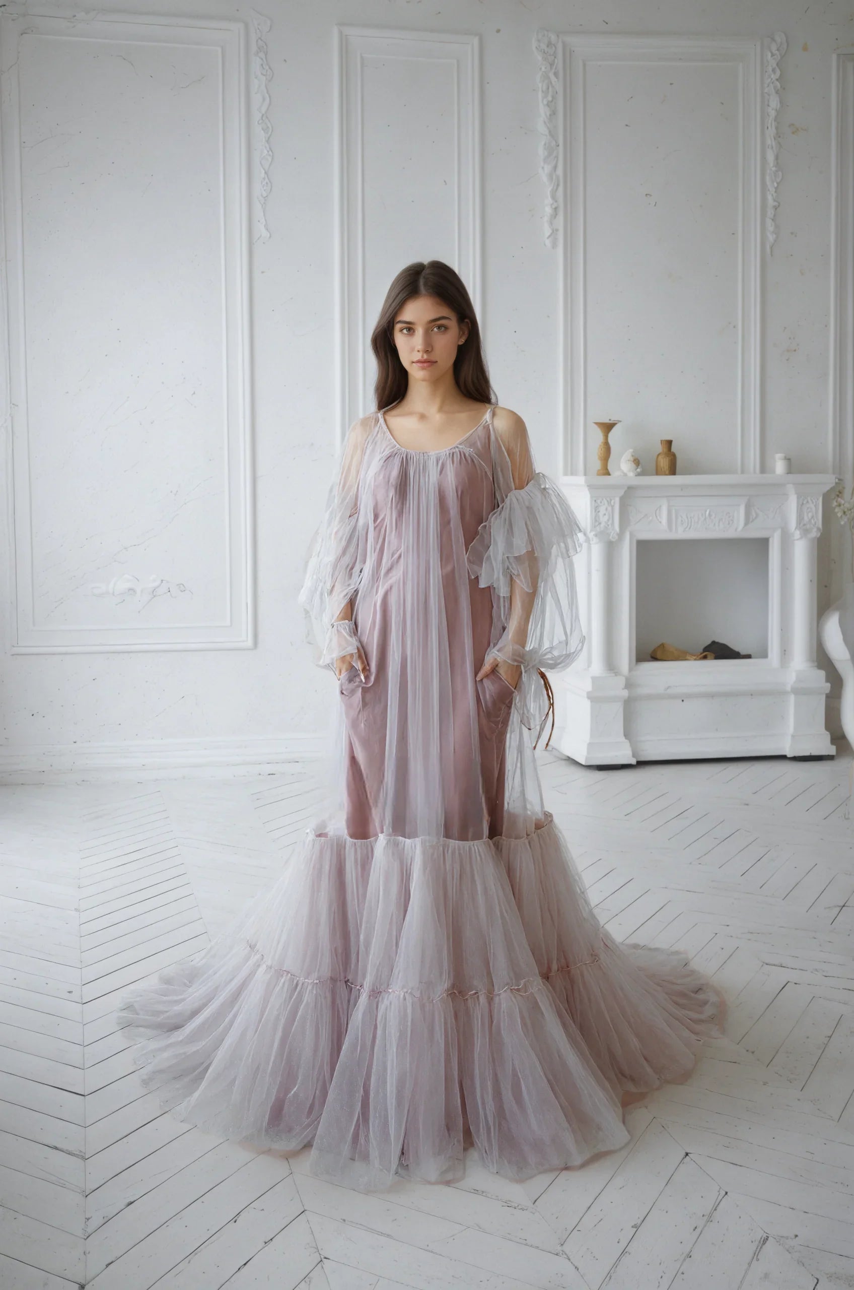 Luxury 3 colors Layered Tulle Sheer Robe | Couture Ruffle Boudoir Robe