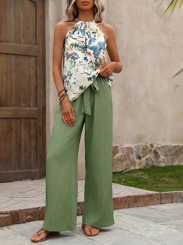 Zoe Printed Wide Leg Two Piece Sets