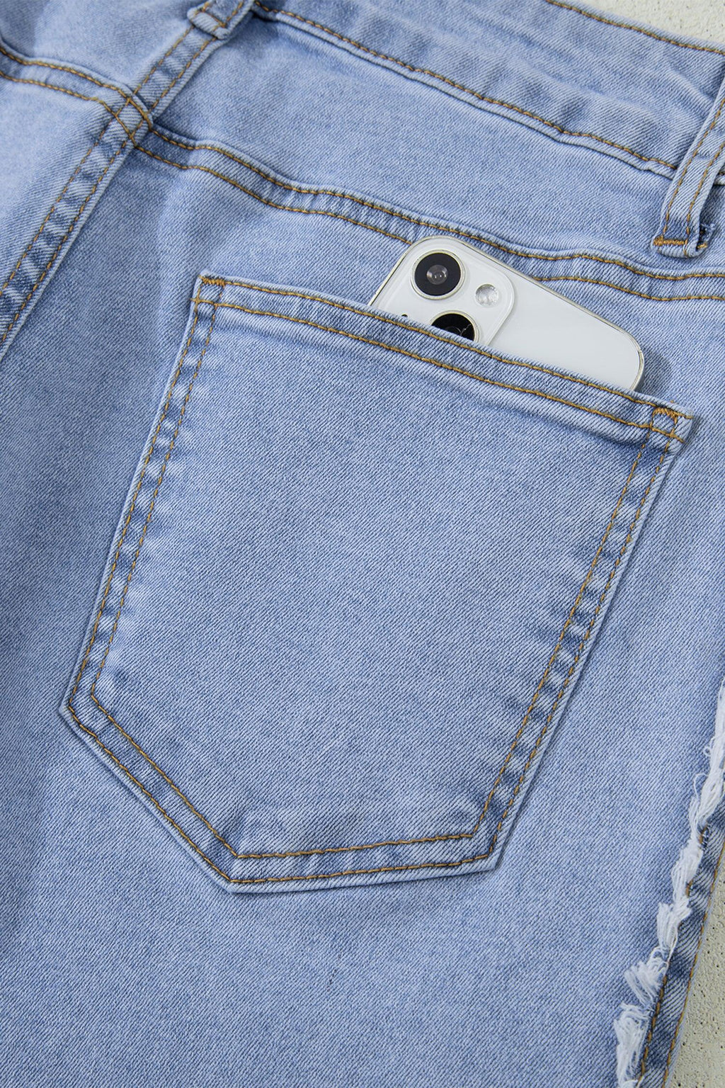 Charlie Beau Blue Contrast Stripe Frayed Side Panel Patchwork Shift Jeans
