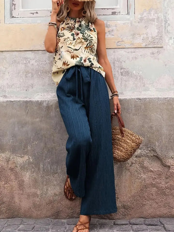 Zoe Printed Wide Leg Two Piece Sets
