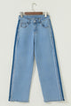 Charlie Beau Blue Contrast Stripe Frayed Side Panel Patchwork Shift Jeans