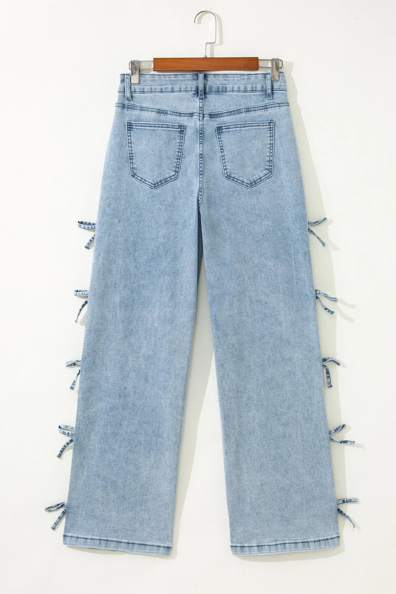 Winley Beau Blue Bow Knot Side Detail Straight Leg Loose Jeans