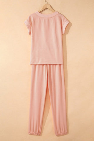 Rita Solid V-Neck Drawstring Two Piece Sets