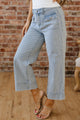 Betsie Sky Blue Stripe Button Flap Pocket Cuffed Hem Wide Leg Jeans