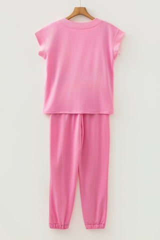 Rita Solid V-Neck Drawstring Two Piece Sets