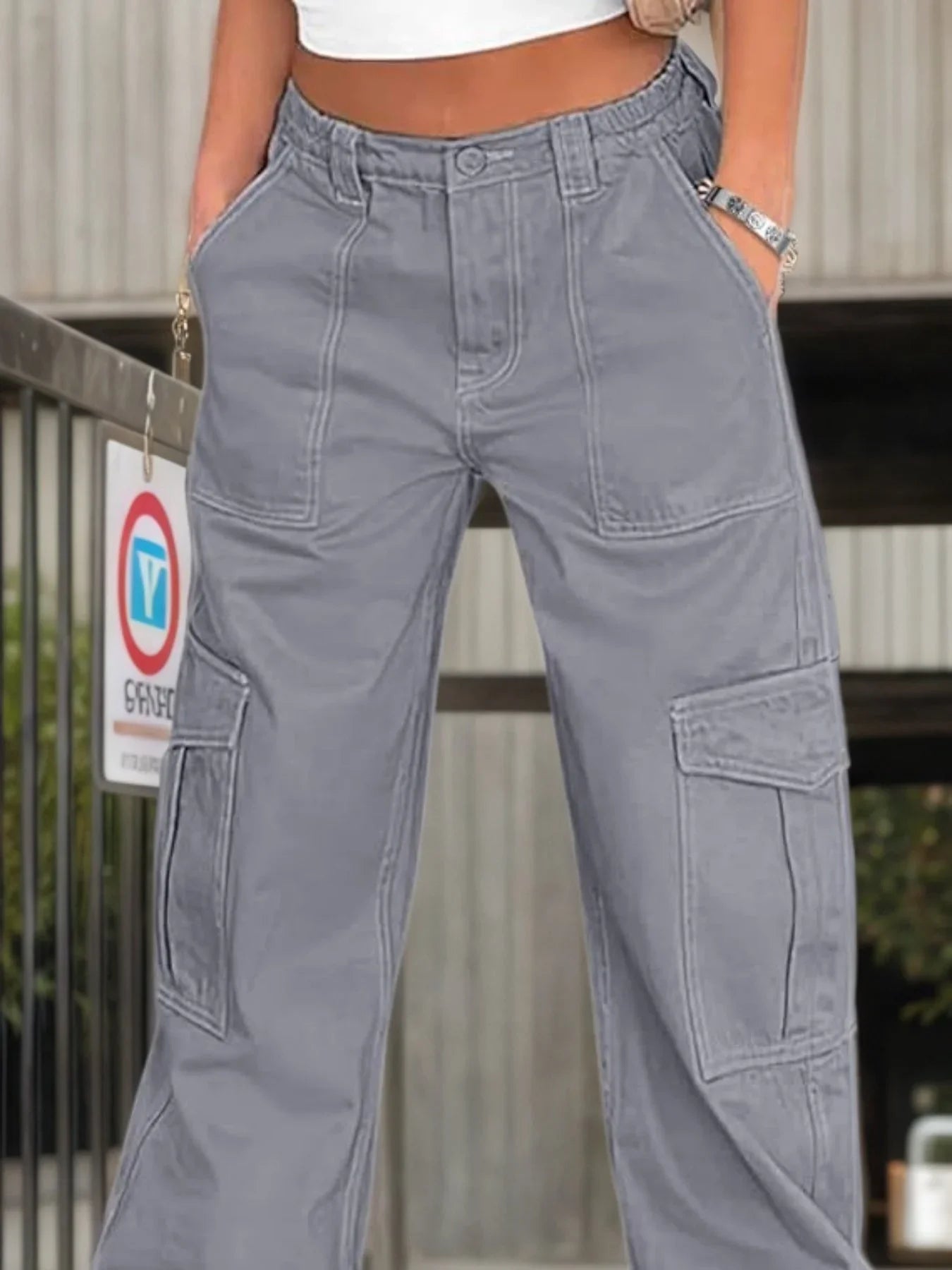 Women’s High Waisted Work Pants – Casual Wide Leg Cargo Trousers