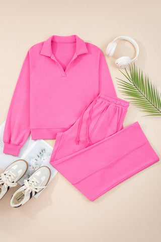 Kayli Solid Collared Central Seam Two Piece Sets