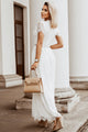 Maxie White V Neck High Waist Lace Maxi Dress