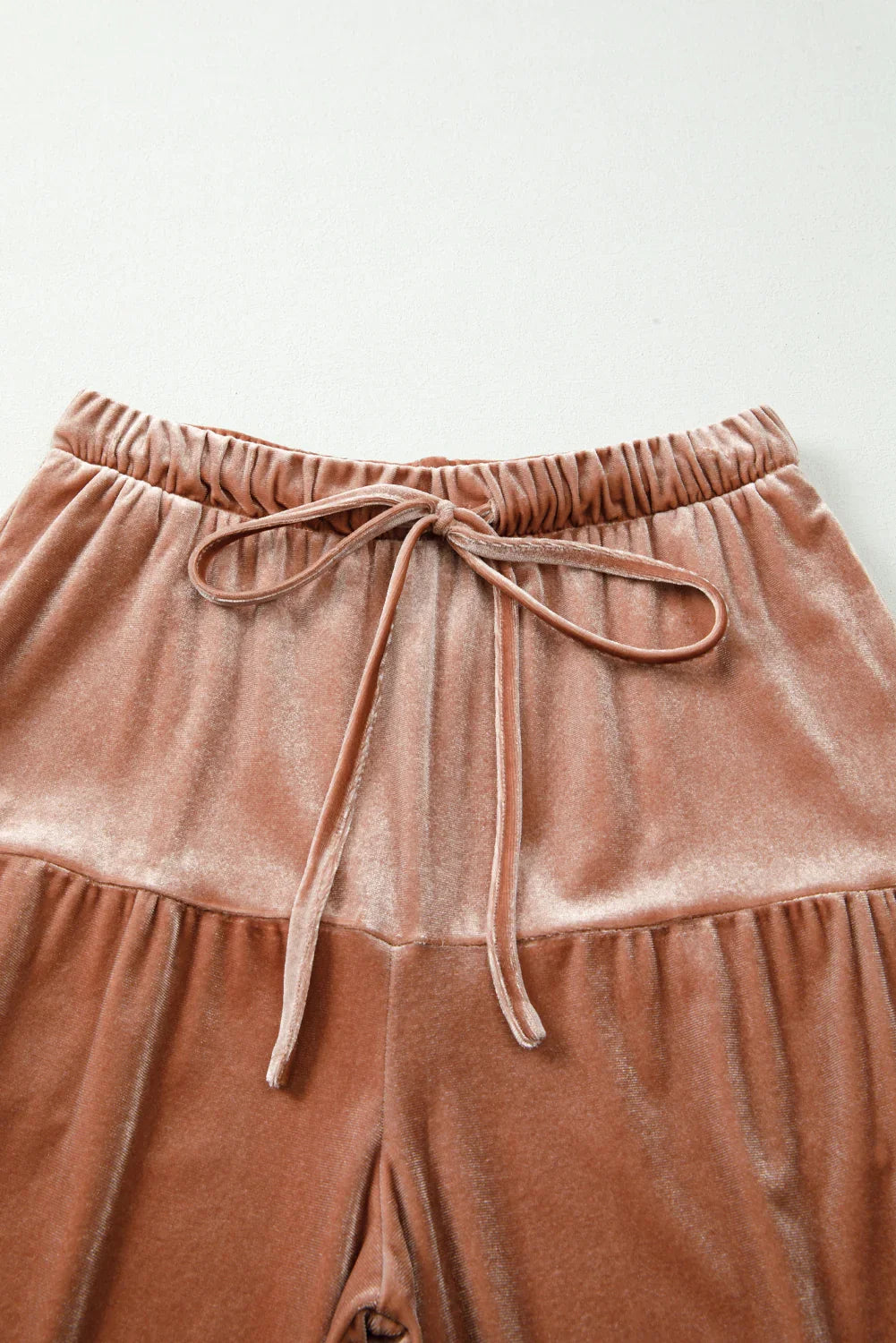 Glunel Straw Yellow Mineral Wash Lace-up High Waist Tiered Bell Bottom Pants