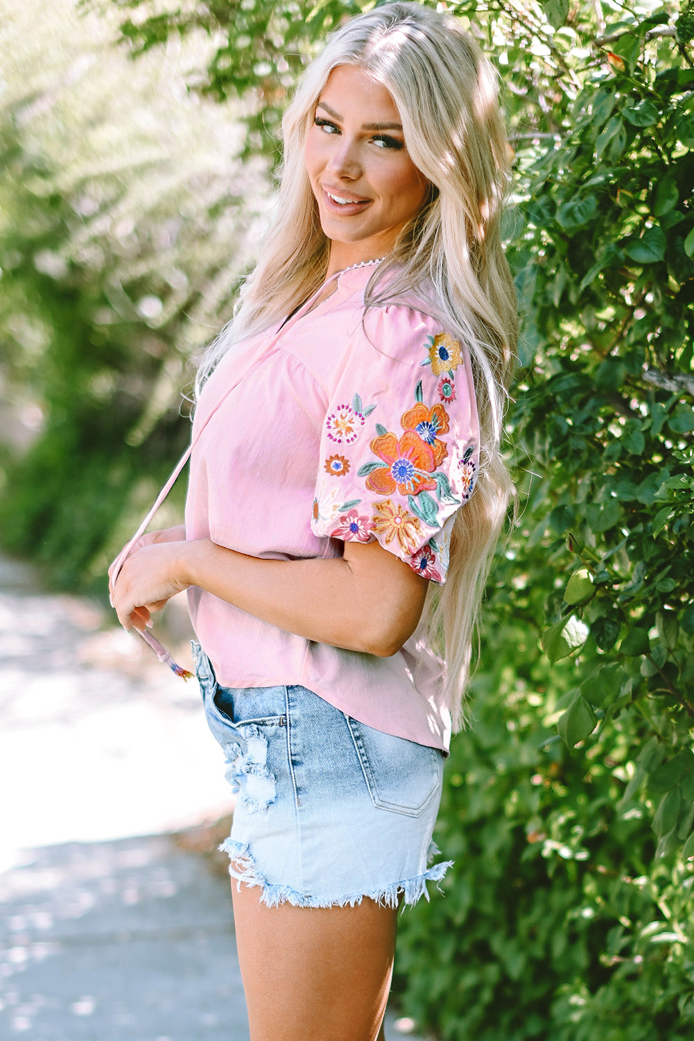 Floral Embroidered Puff Sleeve