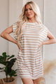 Soho Khaki Stripe Round Neck Sleeveless Casual Pocketed Mini Dress