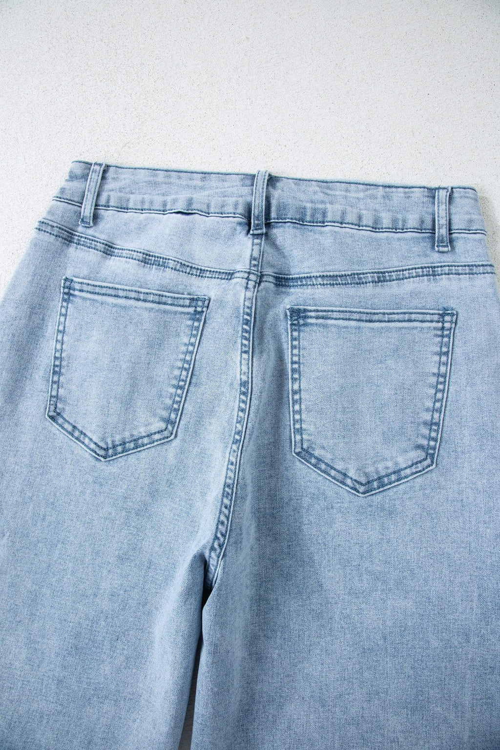 Beau Blue Bow Knot Side Detail Straight Leg Loose Jeans