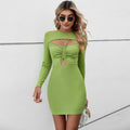 Adri Comfort Casual Halter Cut out Hip Wrapped Short Long Sleeve Dress