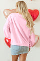 Lian Light Pink Embroidered Bow Lantern Sleeve Oversized Pullover Sweatshirt