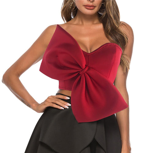 3D Bowknot Sexy Bow Wrapped Chest Strapless Short Top Shirt Women Women Tops