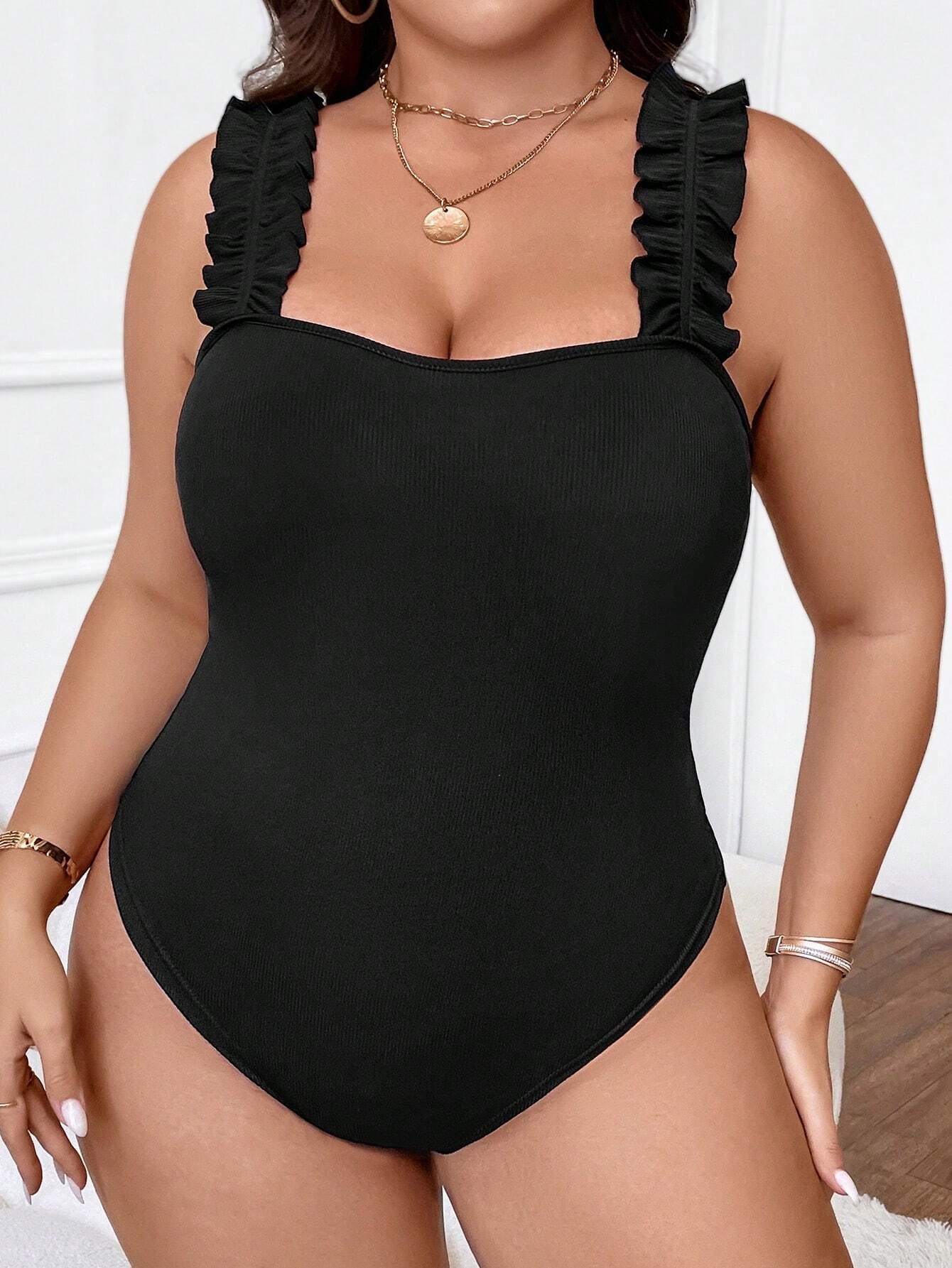 Plus Size Women Clothes Popular Ruffled Slim Slimming Sexy Sleeveless Jumpsuit