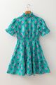 Uptown Girl Green Floral Print Frilly Smocked Detail High Waist Mini Dress