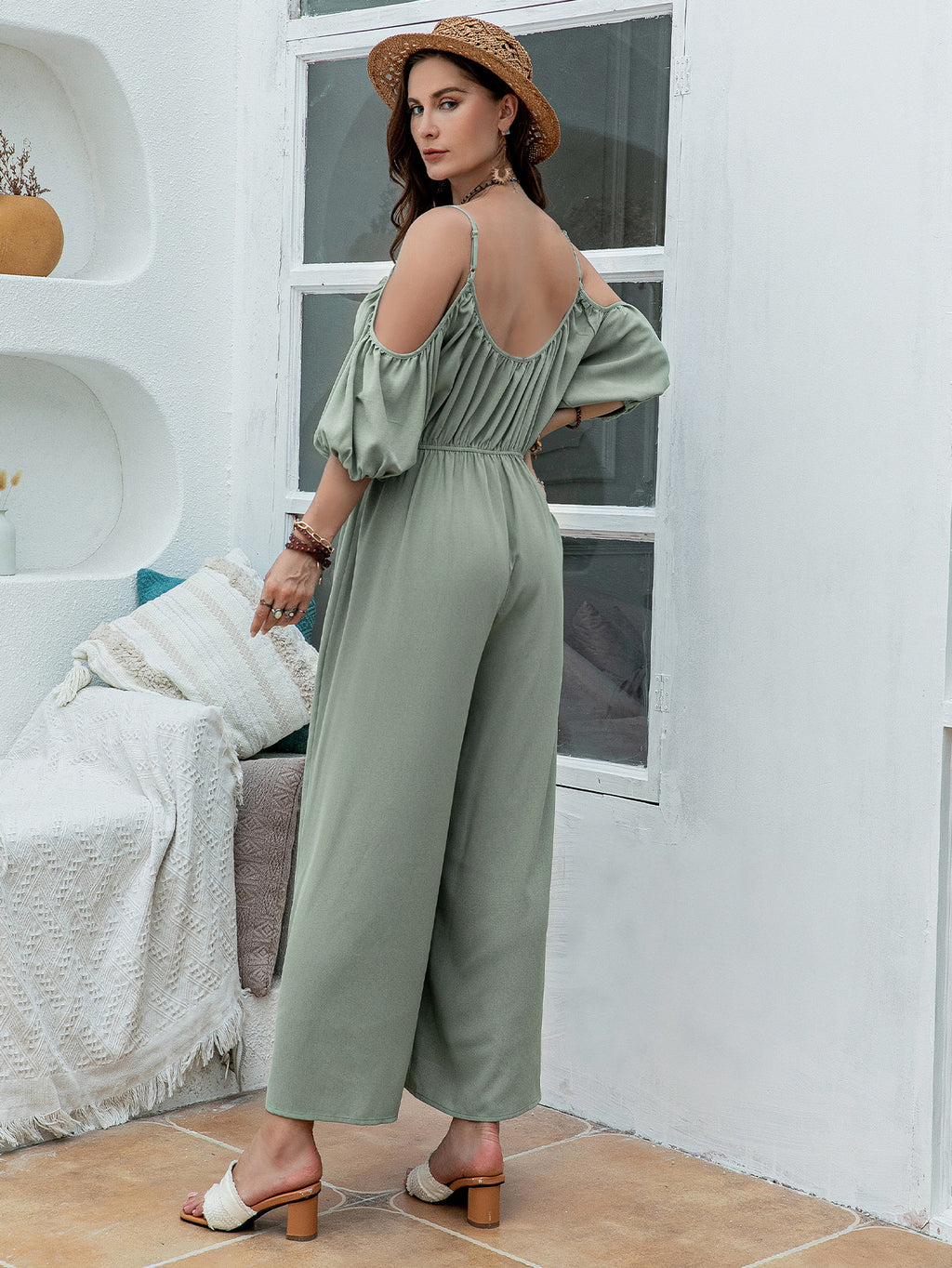 Light Green Sexy Little Suspenders Casual Vacation Jumpsuit