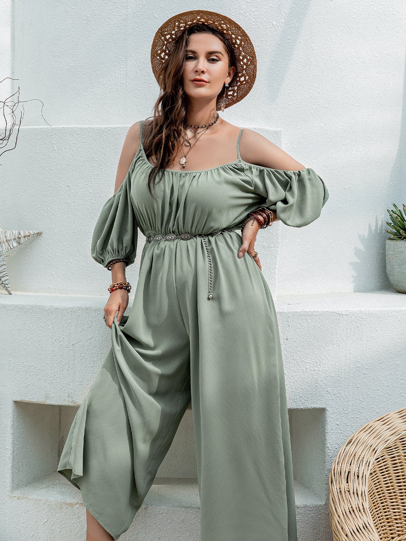 Light Green Sexy Little Suspenders Casual Vacation Jumpsuit